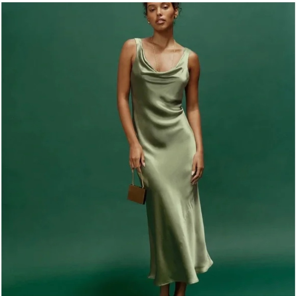 Reformation Bryn Silk Dress in Artichoke size 8